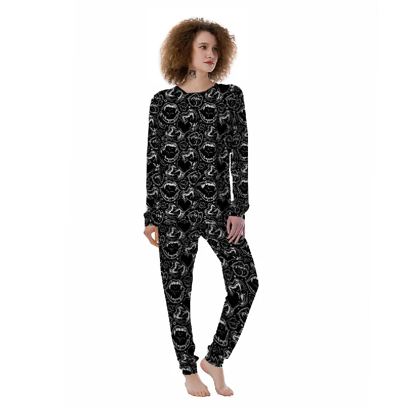 Vampire Mouth Black and White Print Pattern Women's Pajamas Loungewear pajama sets