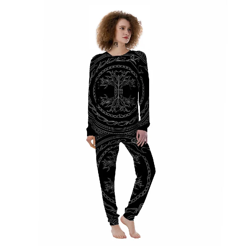 Viking Yggdrasil White And Black Print Women's Pajamas Cute pajama sets