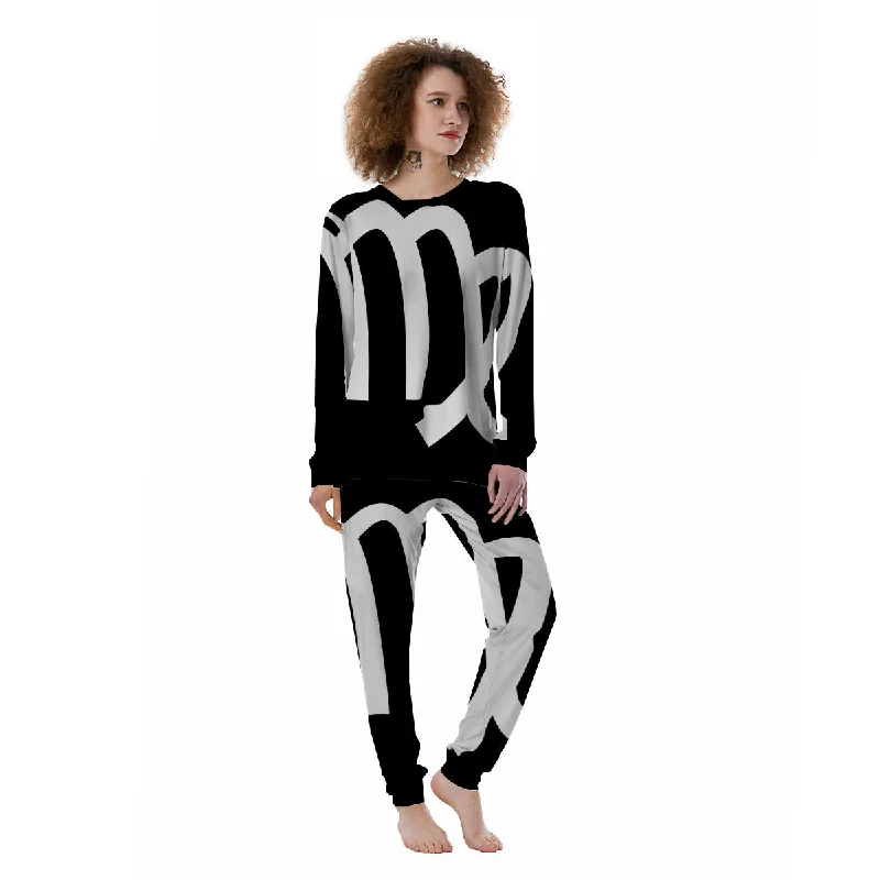 Virgo Sign White And Black Print Women's Pajamas Maternity pajama sets