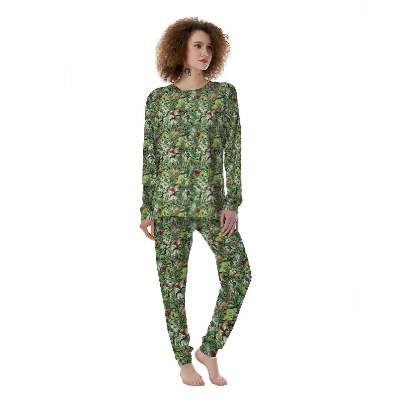 Watercolor Dinosaurs Plants Print Pattern Women's Pajamas Postpartum pajama sets