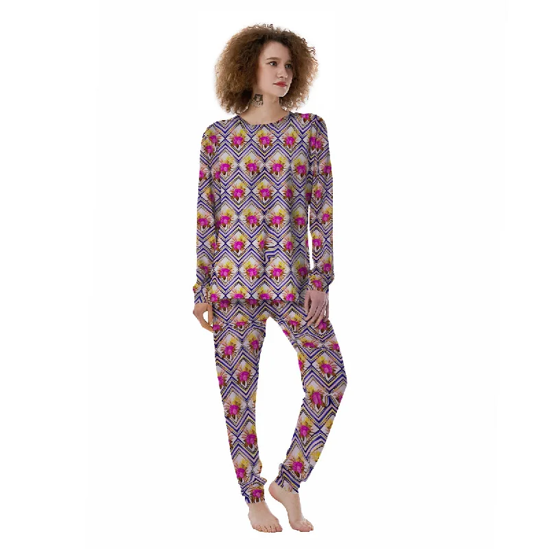 Watercolor Tropical Flower Zigzag Print Pattern Women's Pajamas Couple pajama sets