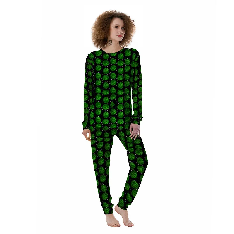 Watermelon Black Cute Print Pattern Women's Pajamas Best pajama sets for cold weather