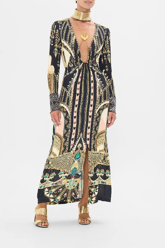 LONG V NECK TWIST FRONT JERSEY DRESS THEY CALLED HER NEFERTARI Chic Satin Robe