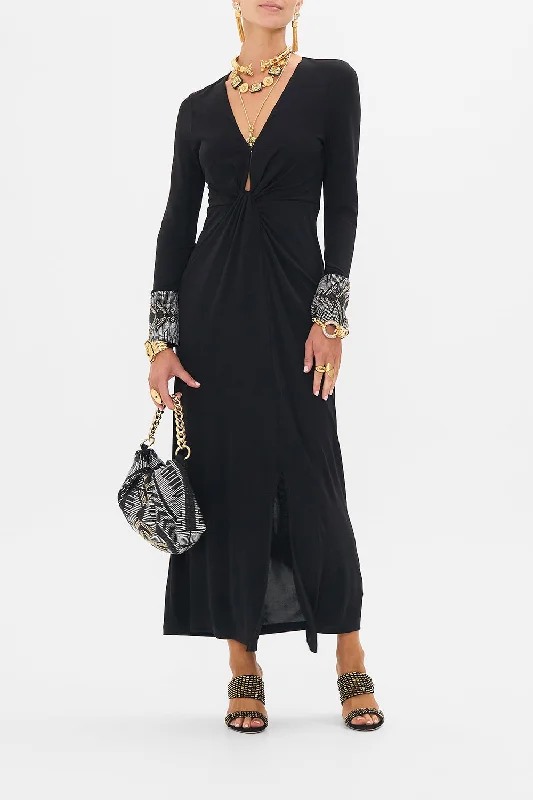 LONG V NECK TWIST FRONT JERSEY DRESS CARTOUCHE KINGDOM Floral Lace Robe