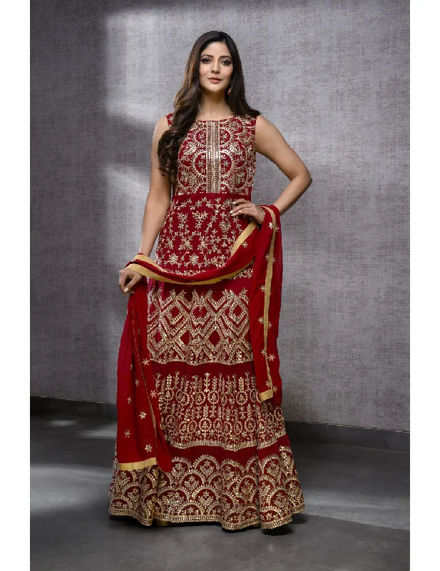 Exclusive Maroon Georgette Anarkali Satin Kimono Set