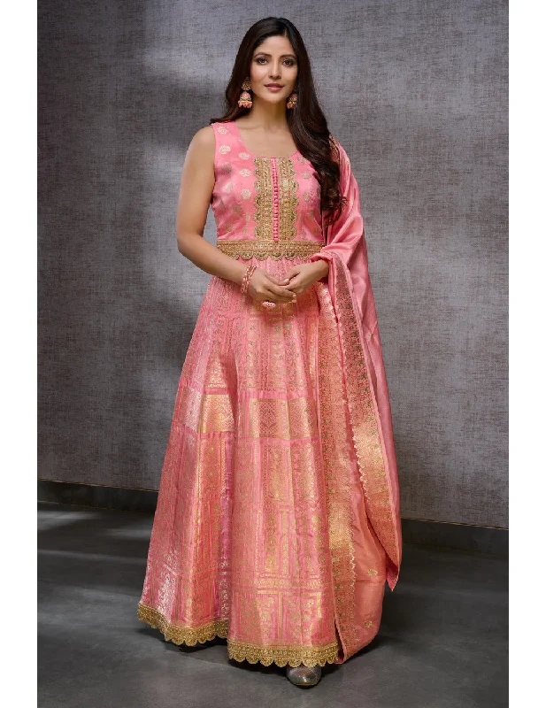 Exclusive Pink Russian Silk Anarkali Luxury Kimono Robe