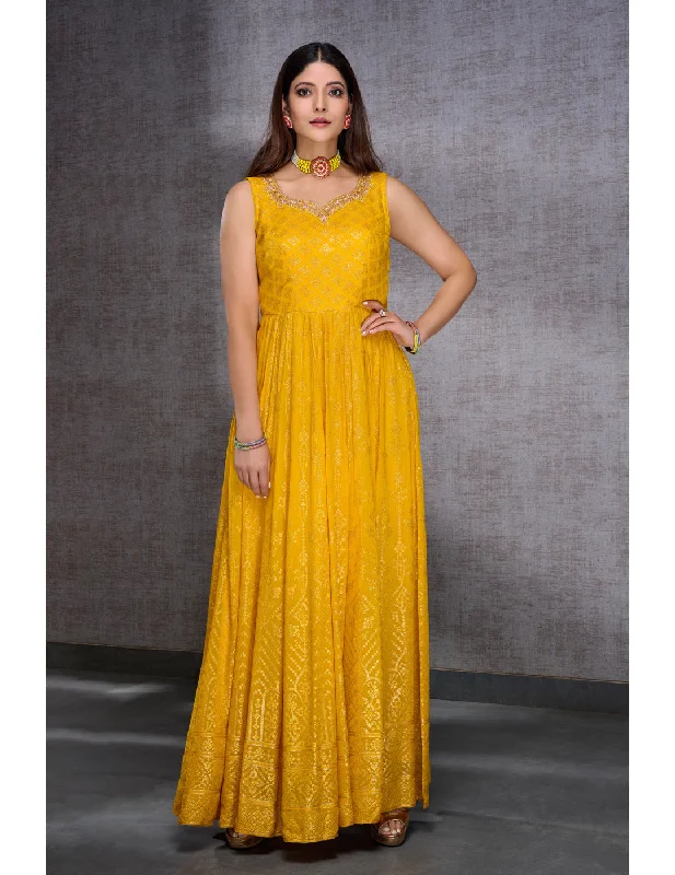 Exclusive Yellow Georgette Anarkali Elegant Silk Gown