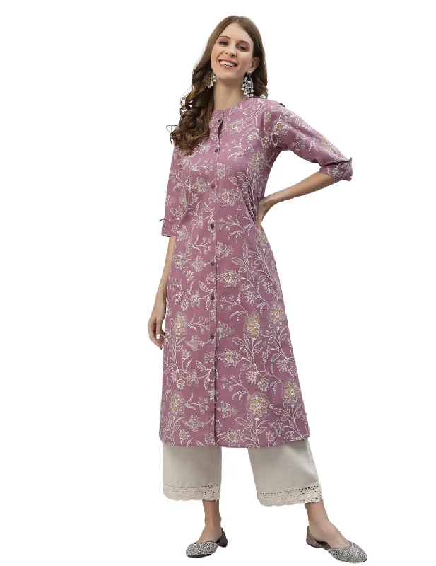 Floral Printed A-line Kurta Silk Bathrobe Set