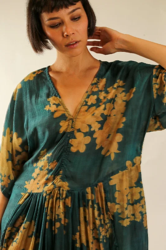 GREEN FLORAL PRINT KAFTAN DRESS GALLERY Satin Wrap Robe