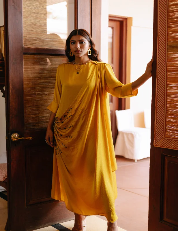 Mustard Bohem Dress Bridal Robe Set