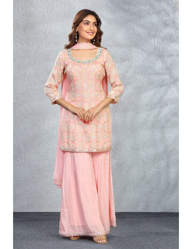 Exclusive Pink Sharara Set Winter Satin Gown