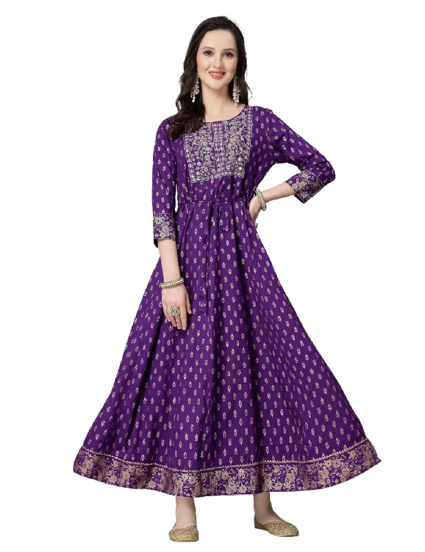 Purple Anarkali Kurta Soft Kimono Robe