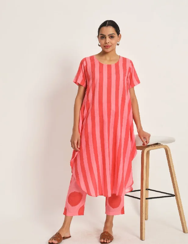 Red & Pink Stripe Co-Ord Set Satin Spa Gown