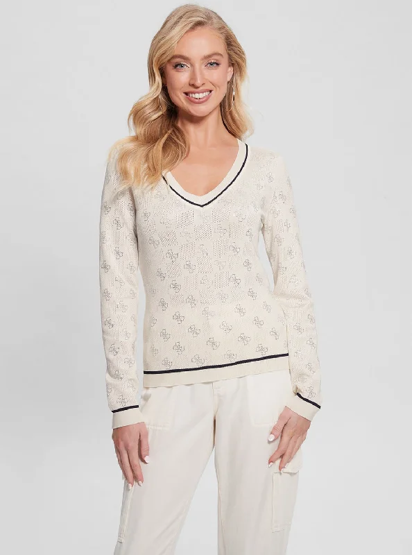 Beige Rosie Long Sleeve Knit Top Wrinkle-resistant sweaters