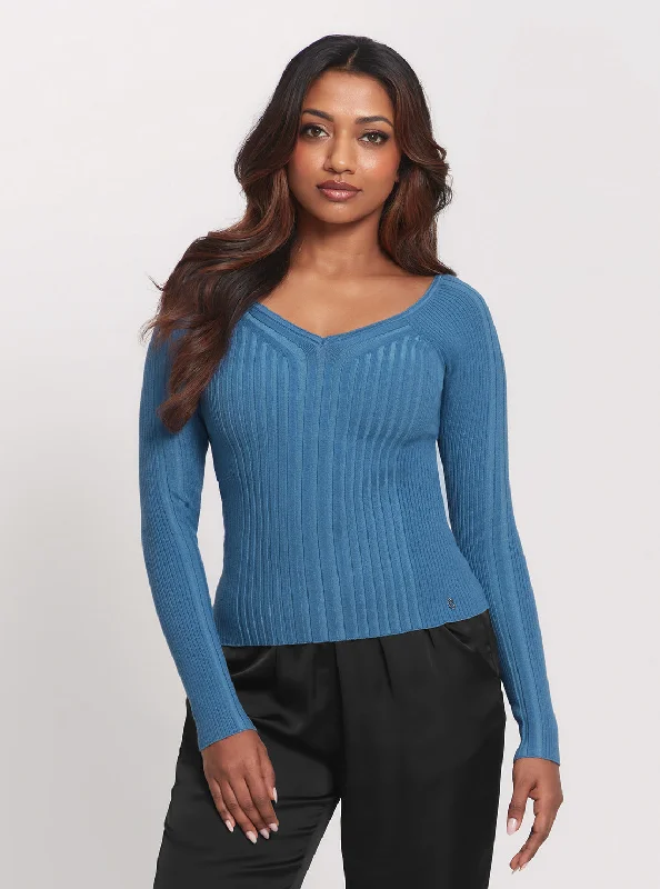 Blue Allie Long Sleeve Knit Top Soft-touch sweaters