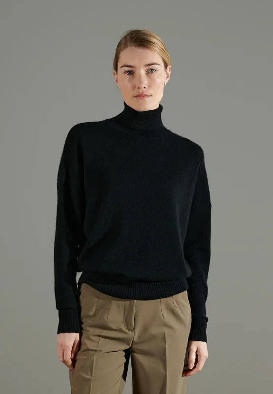 NAMI 7 Pull col roulé oversize en cachemire noir Wrinkle-resistant sweaters