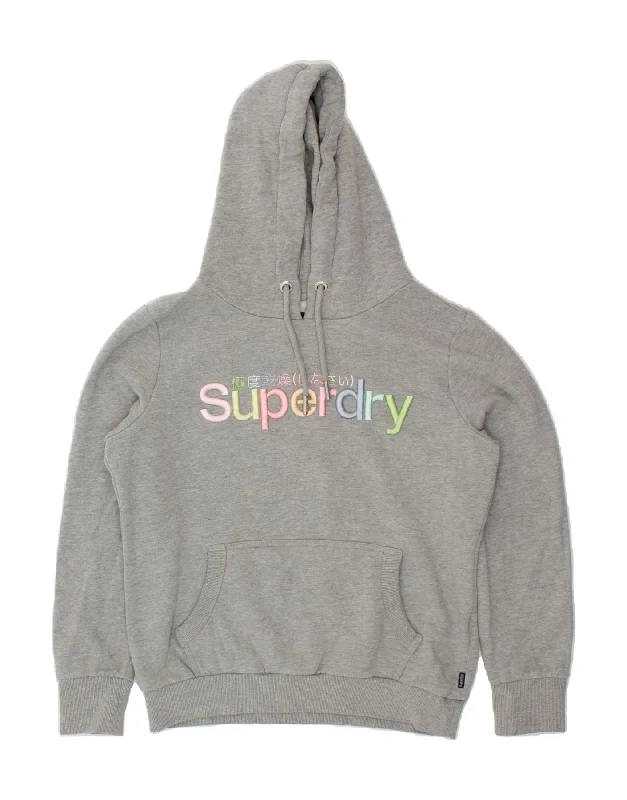 SUPERDRY Womens Graphic Hoodie Jumper UK 14 Large  Grey Cotton Spring sweaters