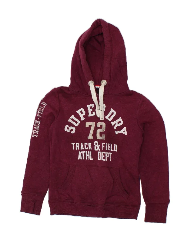 SUPERDRY Womens Track & Field Graphic Hoodie Jumper UK 10 Small Burgundy Soft-touch sweaters