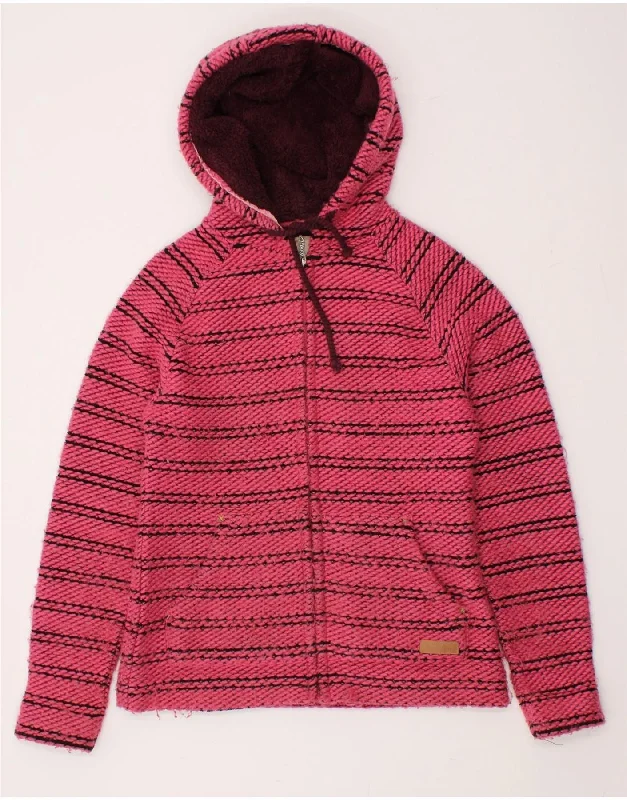 WEIRD FISH Womens Hooded Cardigan Sweater UK 12 Medium Pink Striped Thanksgiving sweaters