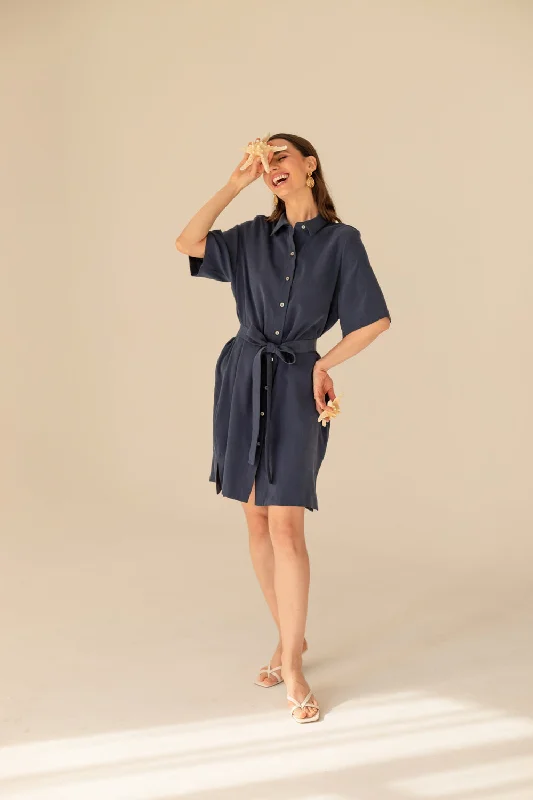 Soleil Cupro Dress Navy Blue New Year's Eve mini dresses