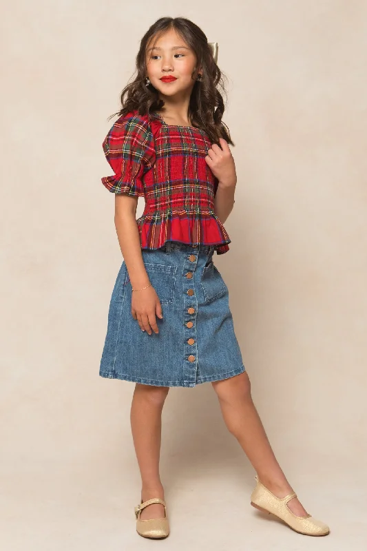 Mini Madeline Top in Holiday Plaid Fashion-forward mini dresses