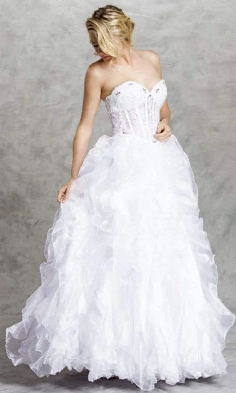 Aspeed Bridal - LH032 Corset Bod Ruffled Wedding Gown Off-shoulder Wedding Gown