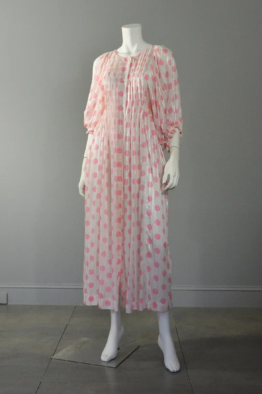 Christian Dior Pink Polka Dot Babydoll Dressing Gown Embroidered Wedding Dress