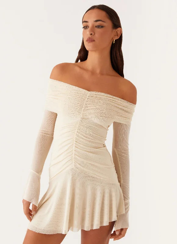 Ellis Ruched Mini Dress - Pastel Yellow Wedding Dress Long