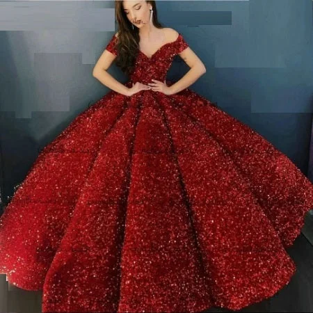 G337, Red Luxury Sequence Quinceanera Ball gown, Size (XS-30 to L-38) Lace Wedding Gown