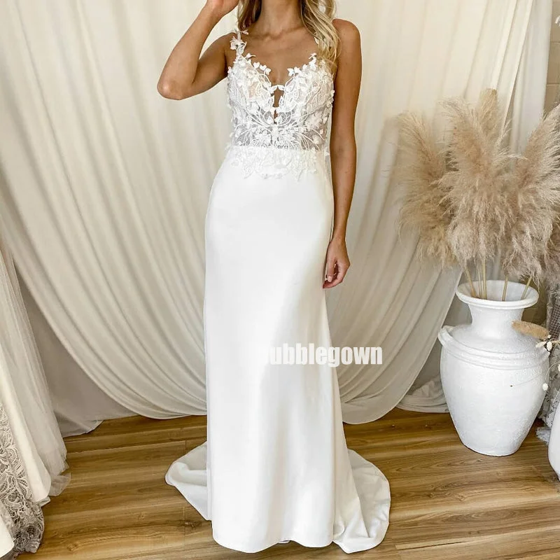 Pretty Open Back Spaghetti Strap Mermaid Dream Wedding Dresses, BGH049 Sleeveless Wedding Dress