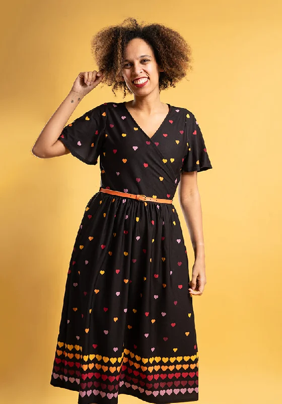 Alexis Black Rainbow Heart Print Midi Dress Holiday midi dresses