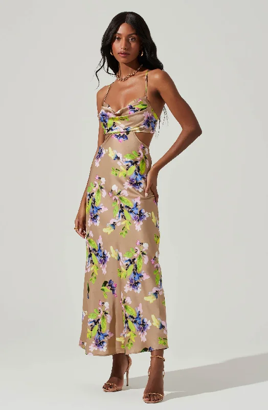 Colette Floral Satin Cutout Midi Dress Chic midi dresses