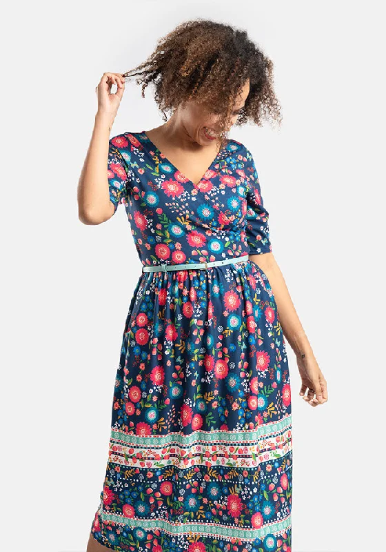 Damita Floral Border Print Midi Dress Party midi dresses