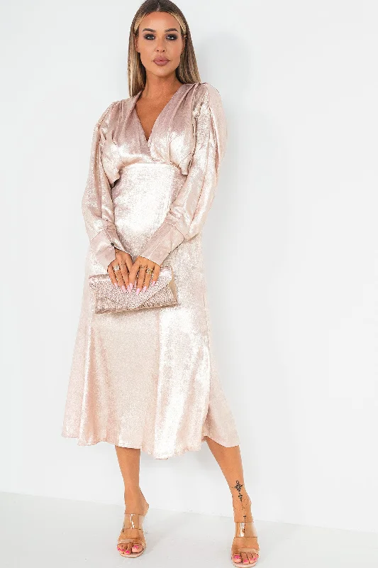 Harlow Rose Gold Metallic Midi Dress Fashion Nova midi dresses