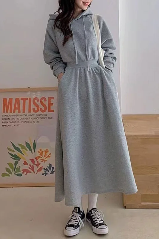 High Elastic Waist Long Hoodie Dress Best midi dresses for date night