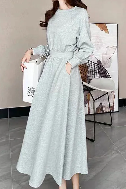 High Elastic Waist Sweatshirt Dress Knitted midi dresses