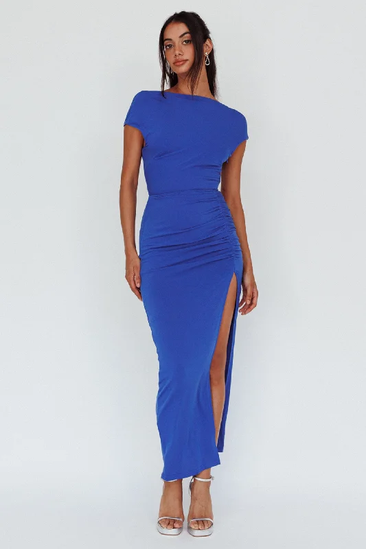 Lucinda Cap Sleeve Ruched Midi Dress Blue Best midi dresses for petites