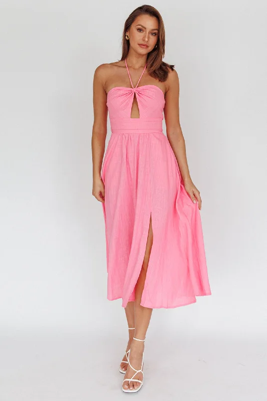 Maravilhosa Keyhole Halter Midi Dress Pink Cocktail midi dresses