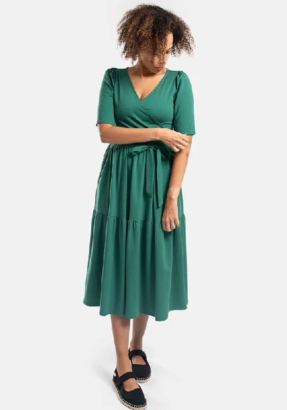 Murphy Green Tiered Hem Cotton Midi Dress Best midi dresses for formal events