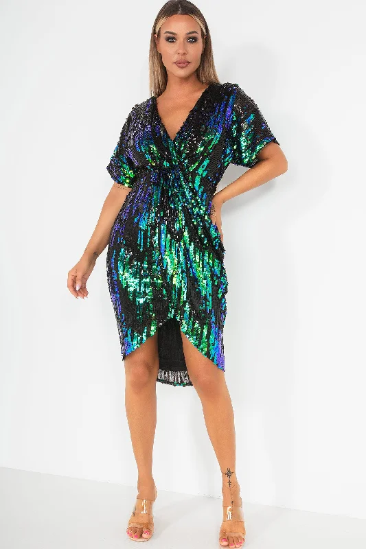 Novah Black Sequin Dress Ruffled midi dresses