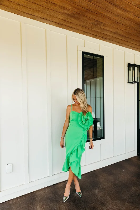 Robin Midi Dress - Green Satin midi dresses