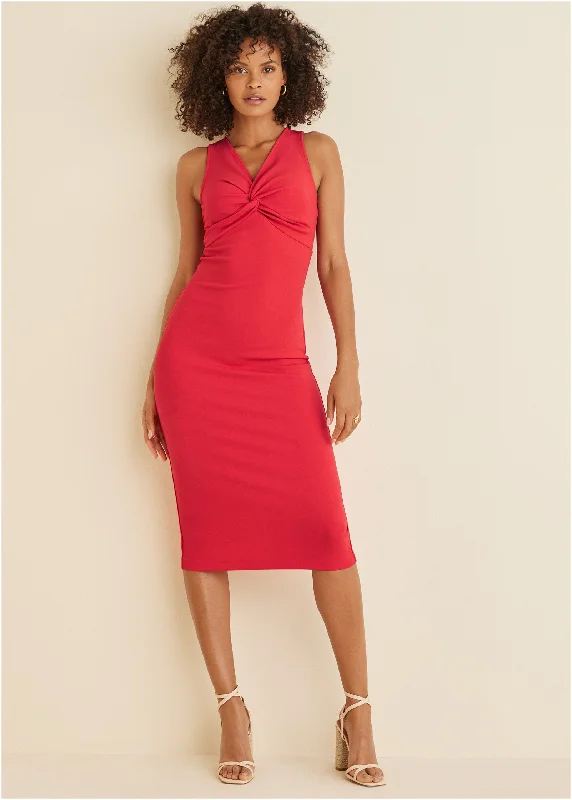 Twist Front Midi Dress - Red Shein midi dresses