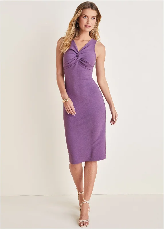 Twist Front Midi Dress - Purple Women's midi dresses