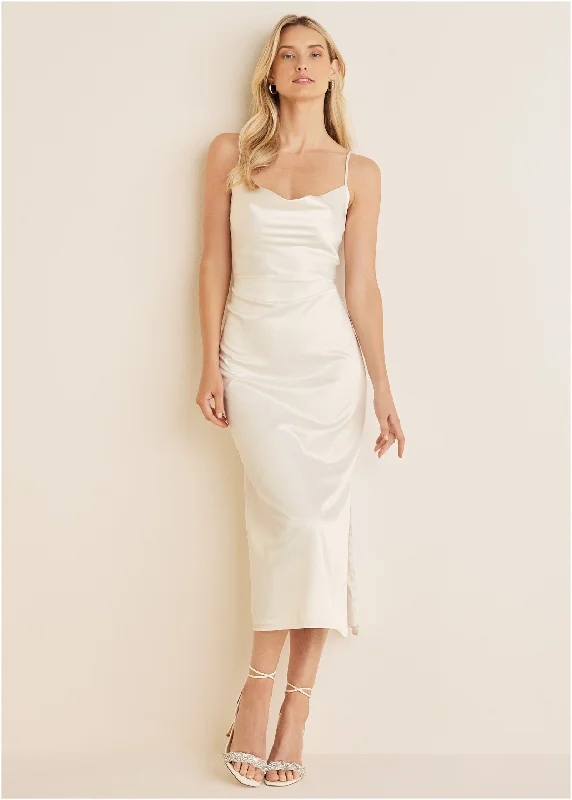 Cowl Neck Slip Dress - Off White Best midi dresses for elegant looks