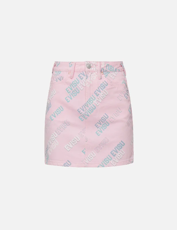 Allover Logo Print Denim Mini Skirt Floral A-line Skirt