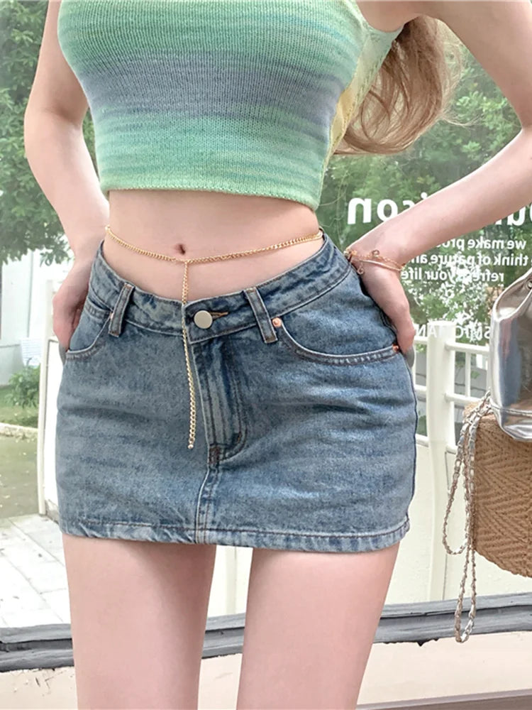 Sexy Bodycon Y2k Streetwear Denim Mini Skirt Boho Mini Skirt