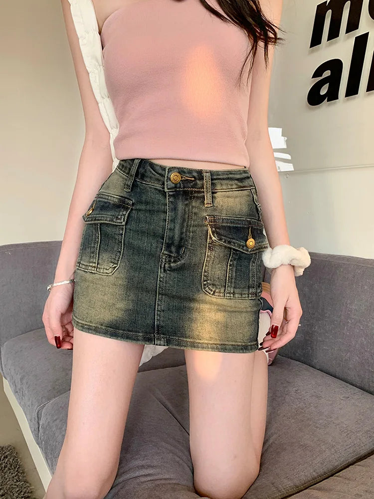 American Retro Korean Style High Waist Short Skirts Pleated Mini Skirt