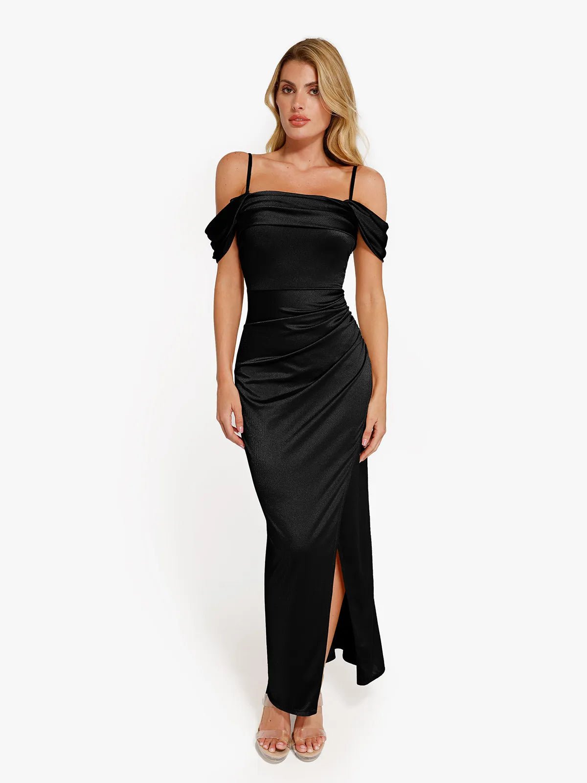 Shapewear Off Shoulder Shine Ruched Sculpting Maxi Dress Chiffon maxi dresses