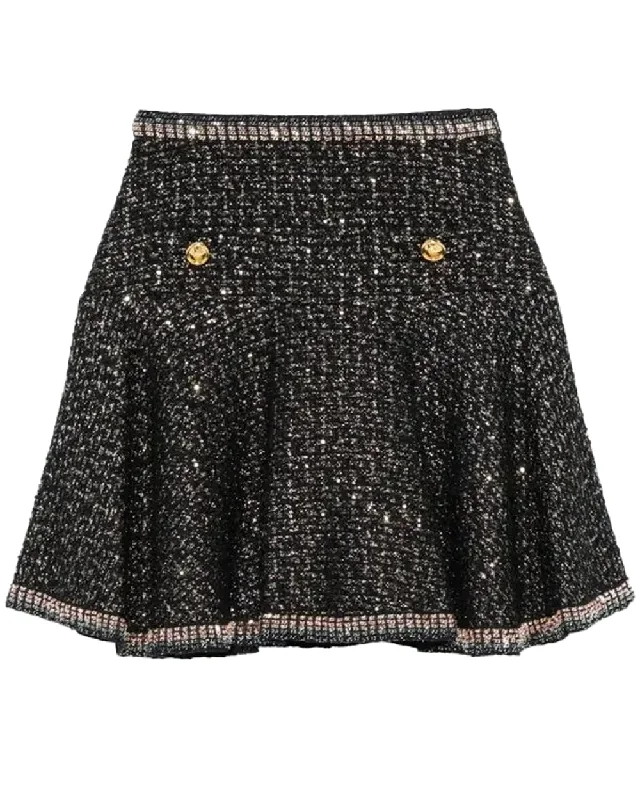 Black and Silver Micro Sequin Boucle Mini Skirt Trendy Mini Skirt