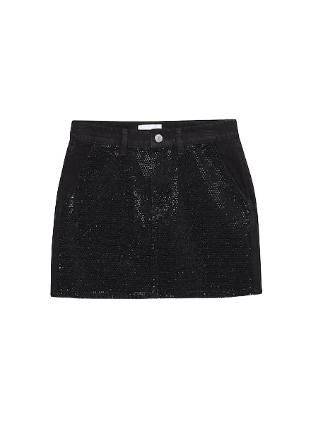 Le Mini Rhinestone Skirt - Noir Glitz Plaid Skater Skirt